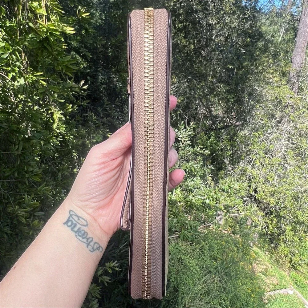 COACH Long Zip-Around Wallet Wristlet Nude Brown Pebble Leather w Gold Hardware - Picture 5 of 9